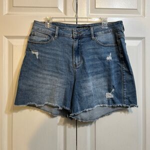 Judy Blue Shorts Size 1XL Blue Distressed Denim High Rise Frayed Hem JB150059